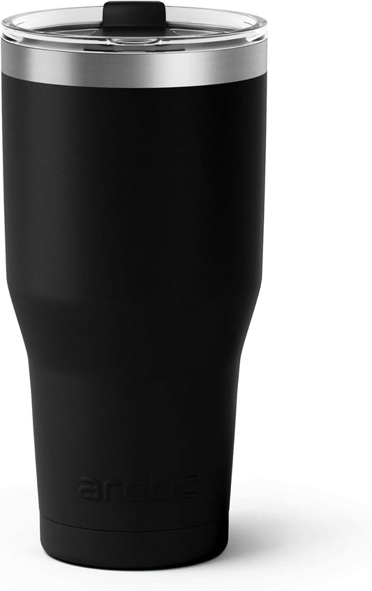 | 30 Oz Matte Black Insulated Tumbler with Straw & Cleaner - Retains Temperature up to 24Hrs - Non-Spill Splash Proof Lid, Double Wall Vacuum Technology, BPA Free & Built to Last
