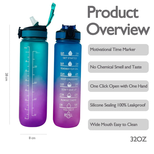 2024 New Water Bottles 32Oz Drinking Water Bottle Kettle for Student Sport Bottles Drinkware Drink Water Reminder Cup BPA FREE