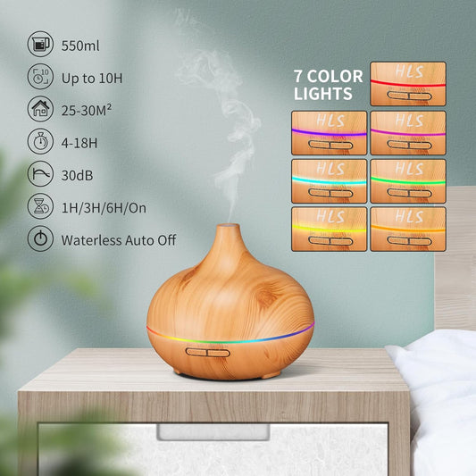 Aroma Diffuser for Essential Oil Large Room Diffusers Set with 10 Essential Oils,Ultrasonic 550Ml Aromatherapy Diffuser with Essential Oil, Bedroom Vaporizer Cool Mist Humidifier for Home Office