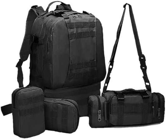 55L Tactical Backpack for Survival Gear and Equipment 3 Detachable Molle Pouch Large Backpacks 52205 (Black)