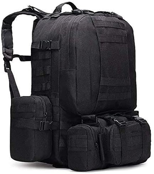 55L Tactical Backpack for Survival Gear and Equipment 3 Detachable Molle Pouch Large Backpacks 52205 (Black)